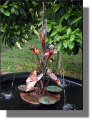 Lance One accent copper fountain with Irises