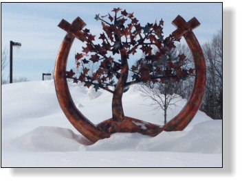 The sign we made for Sanctuary at Rye in New Hampshire. In about 4 feet of snow.