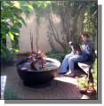 Boy and his dog with sugar kettle fountain