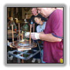 Brazing the bottom stand for egret fountain at workshop in Panama City